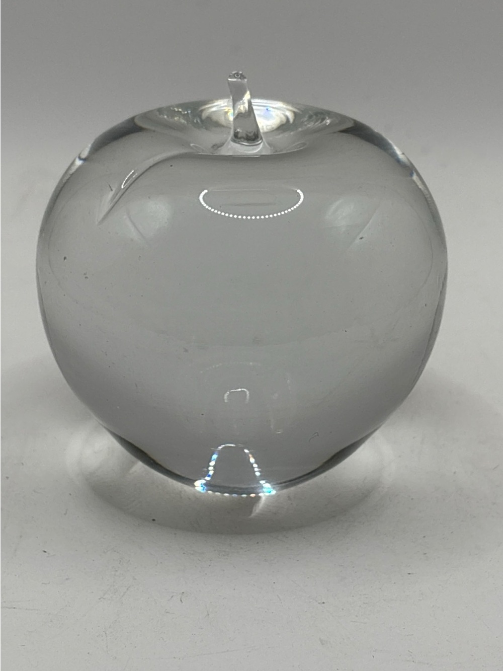 Vtg Wedgewood Crystal Apple Paperweight England Marked 3" x 1 1/4"Base x 2 1/2"H
